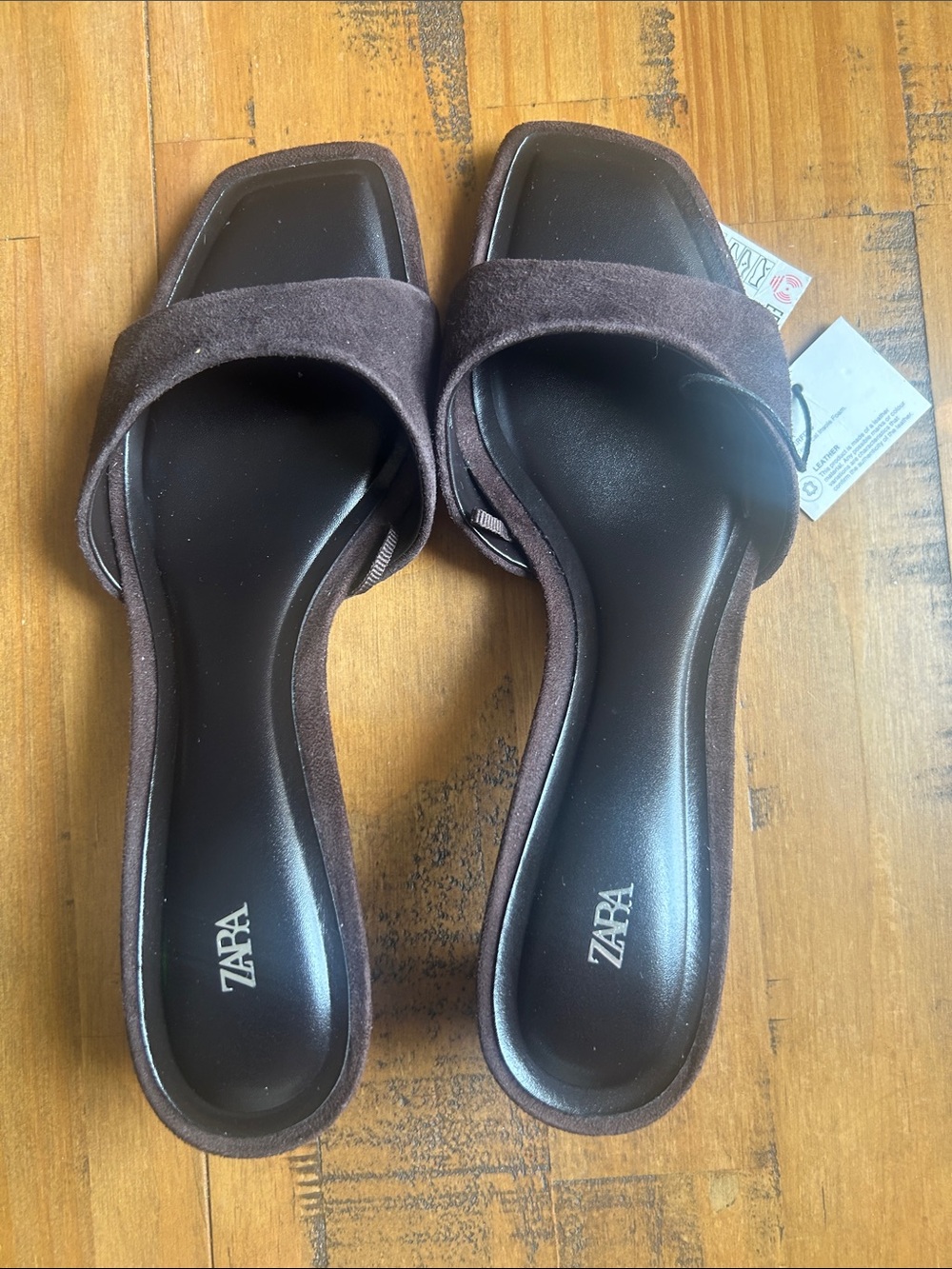 Zara Dark Brown Suede Square-Toe Slide Mules